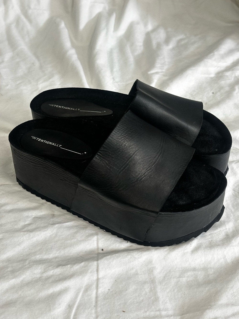 Black Leather Platform Slide Sandals for Women 9